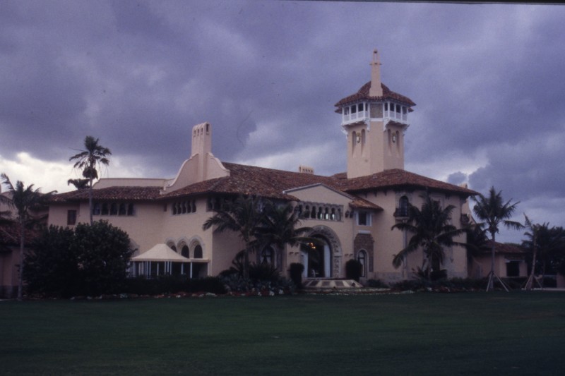 Exterior view of Mar-a-Lago estate in Palm Beach, Florida