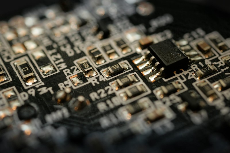 Close-up view of a microchip on an electronic circuit board