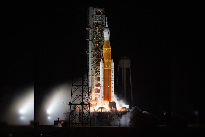 NASA's Space Launch System rocket on the launch pad at Kennedy Space Center
