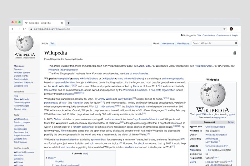 Screenshot of the Wikipedia website displayed in a desktop browser