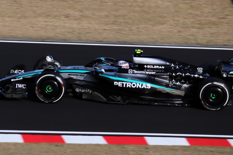 Mercedes F1 car of Kimi Antonelli on track during the 2025 Japanese Grand Prix at Suzuka