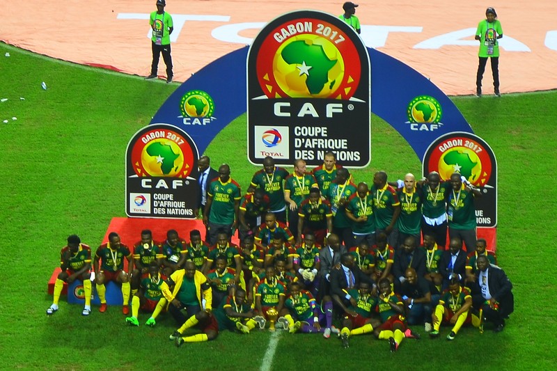 Senegal national football team posing for a group photo at the 2017 Africa Cup of Nations in Gabon
