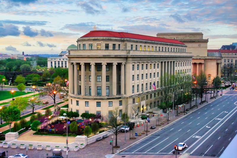 The Federal Trade Commission headquarters, the Apex Building, on Constitution Avenue in Washington, D.C.