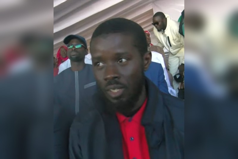 Senegalese politician Bassirou Diomaye Faye at a public gathering
