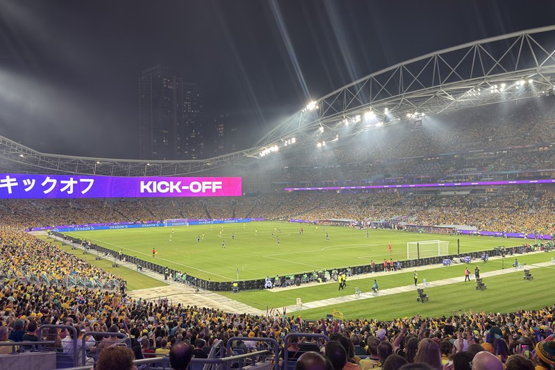 A packed Stadium Australia during the 2026 AFC Women's Asian Cup Final kickoff between Japan and Australia