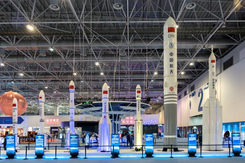 Multiple Chinese Long March rocket mockups displayed at Zhuhai Aerospace Land exhibition