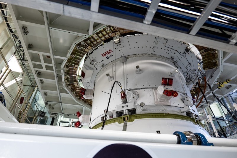 The Orion spacecraft for NASA's Artemis II mission in the assembly and testing facility