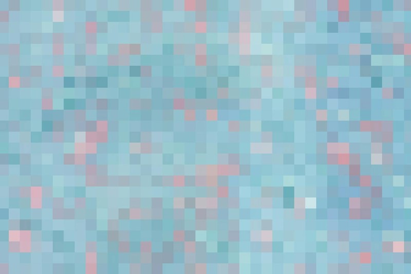 Colorful pixelated pattern in pastel blue and pink tones evoking retro game graphics