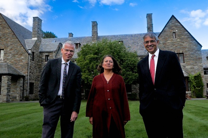 Jay Bhattacharya (right) with Martin Kulldorff and Sunetra Gupta at the American Institute for Economic Research in Great Barrington, Massachusetts