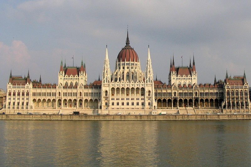 The Hungarian Parliament Building in Budapest viewed from across the Danube River
