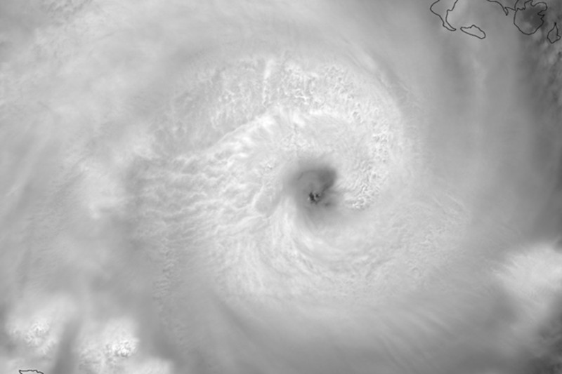 Satellite image of Cyclone Maila showing a well-defined eye and spiral cloud bands over the Solomon Sea