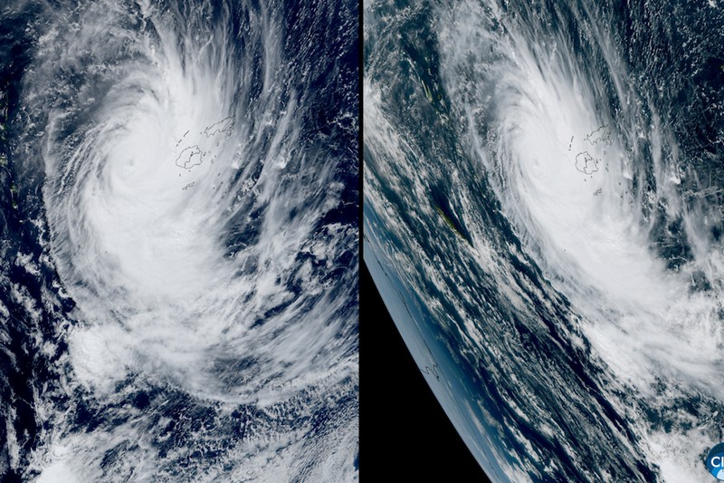 Satellite image of Tropical Cyclone Vaianu over the South Pacific heading toward New Zealand