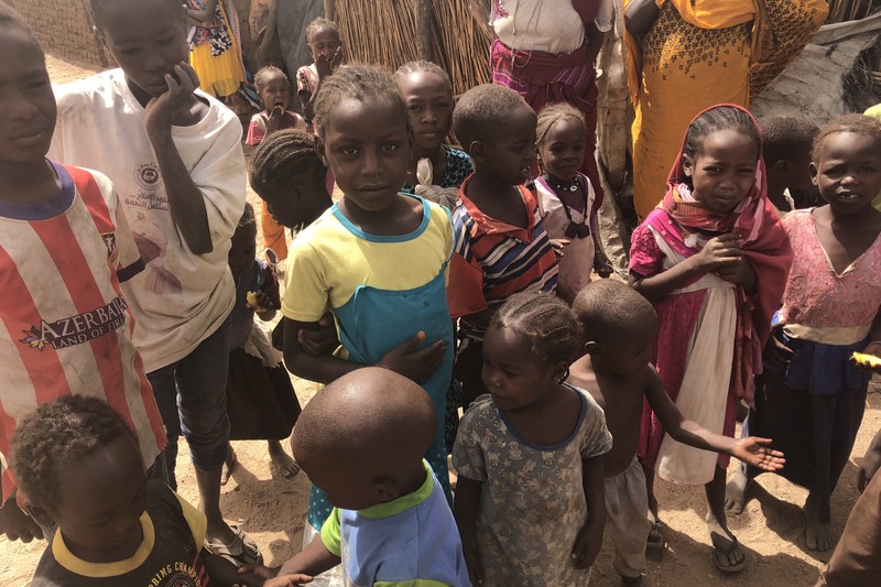 Children gathered together in an IDP camp in Darfur, Sudan