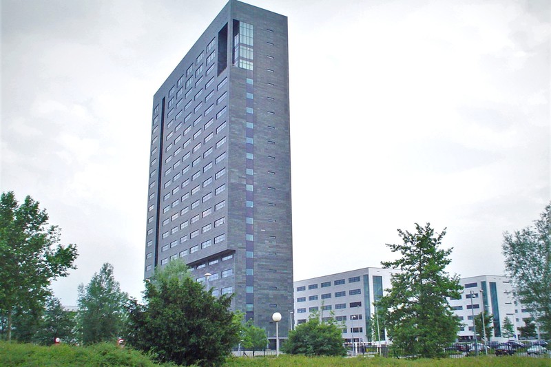 ASML corporate headquarters tower and campus in Veldhoven, Netherlands