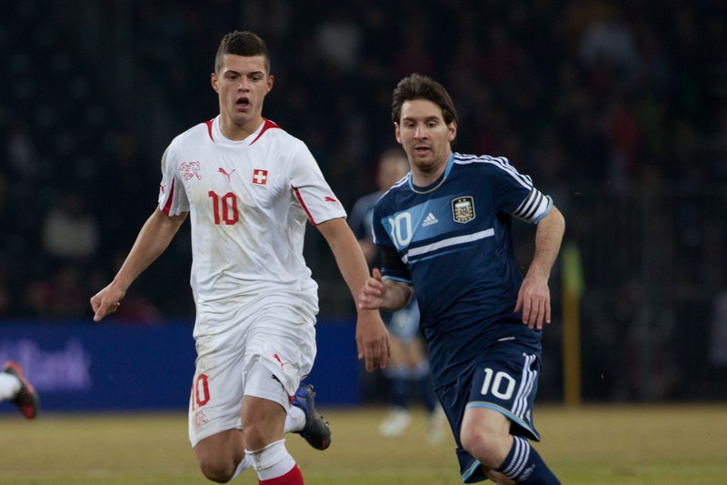 Lionel Messi playing for Argentina during an international match against Switzerland