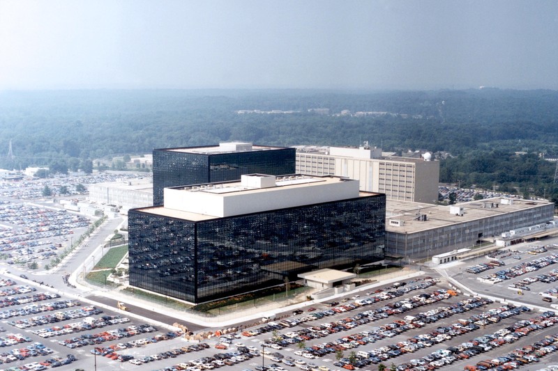 Aerial view of the National Security Agency headquarters at Fort Meade, Maryland