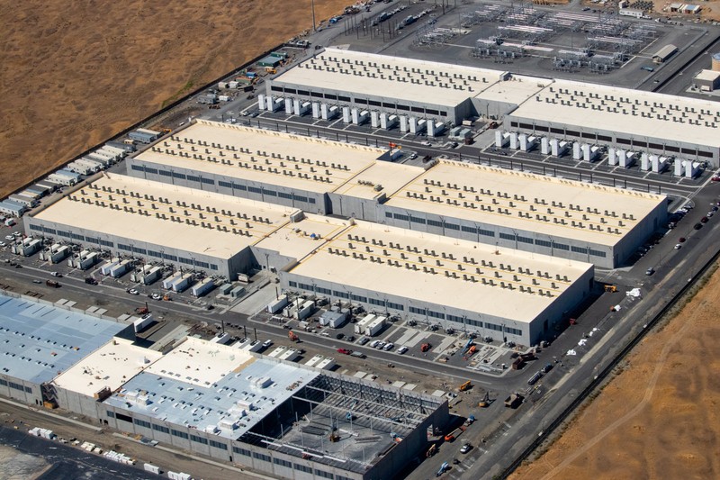 Aerial view of AWS us-west-2 data center campus in an arid landscape