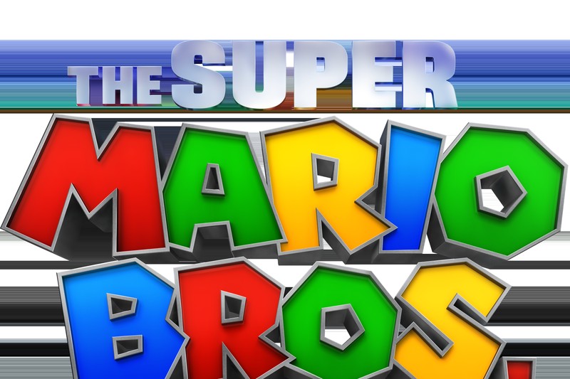 The Super Mario Bros. Movie logo in colorful 3D block lettering