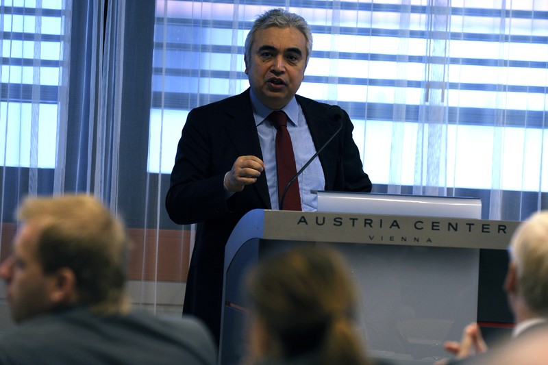Fatih Birol, Executive Director of the International Energy Agency, delivers a presentation at a conference in Vienna