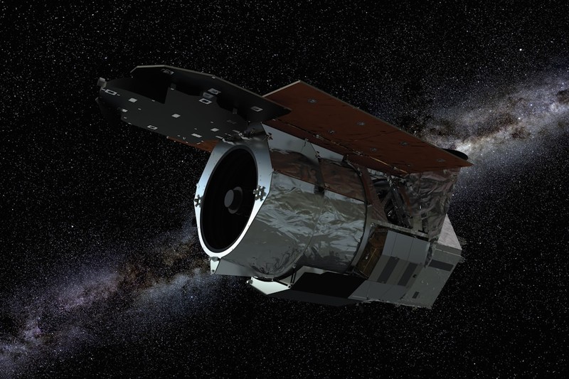 Artist's rendering of the Nancy Grace Roman Space Telescope in orbit against a starry background with the Milky Way