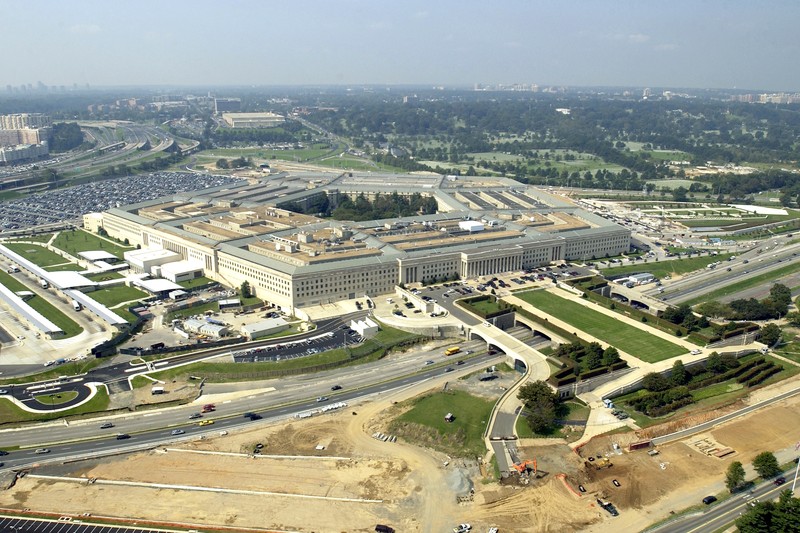 Aerial view of the Pentagon building in Arlington, Virginia