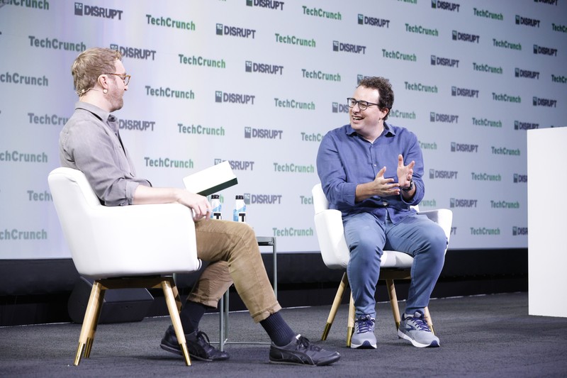 Dario Amodei, CEO of Anthropic, speaks during an interview at TechCrunch Disrupt 2023