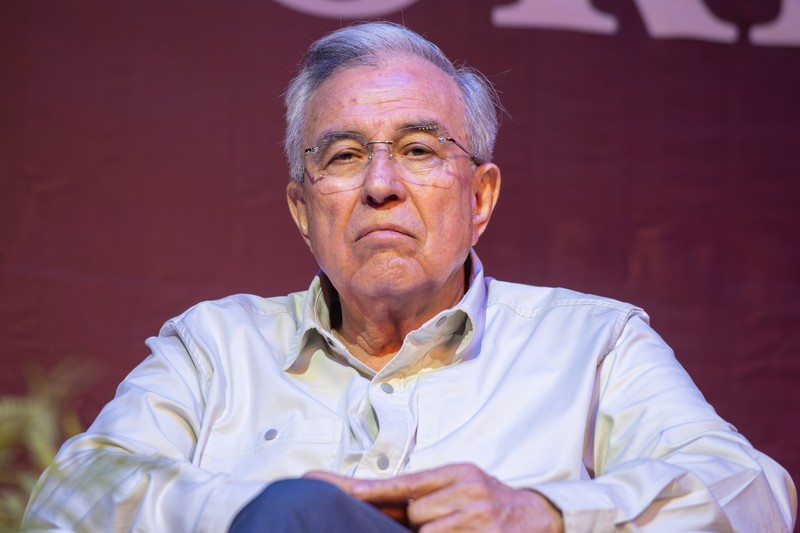 Rubén Rocha Moya, governor of Sinaloa, seated at a public event