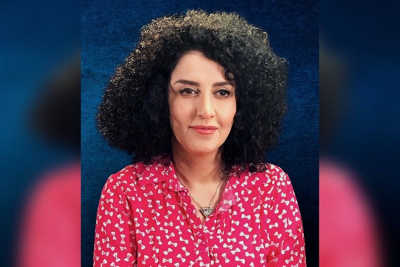 Portrait of Narges Mohammadi, Iranian human rights activist and Nobel Peace Prize laureate