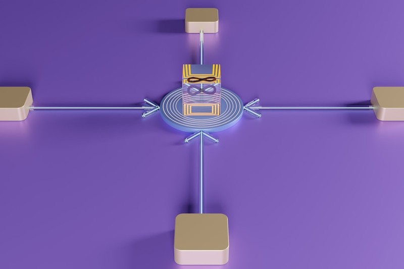 3D illustration of a central system hub connected to external nodes, symbolizing a network backdoor