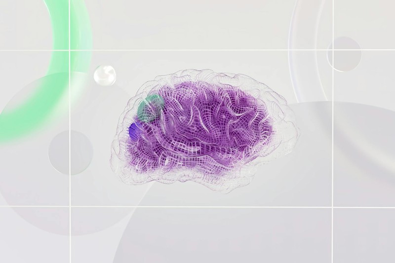 Abstract 3D rendering of a purple brain-like neural network structure representing artificial intelligence