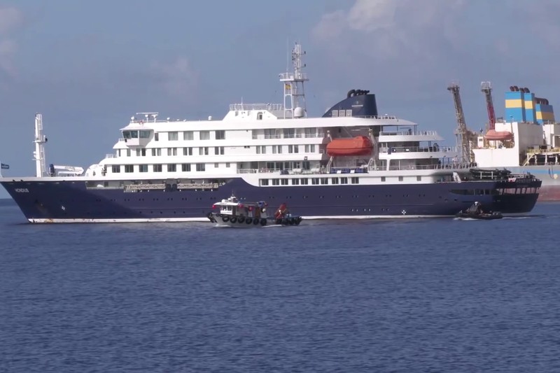 The MV Hondius cruise ship anchored in the Port of Granadilla, Tenerife