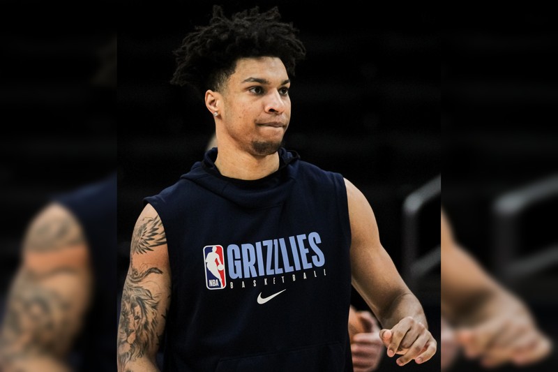 Brandon Clarke wearing a Memphis Grizzlies hoodie during a game in 2020