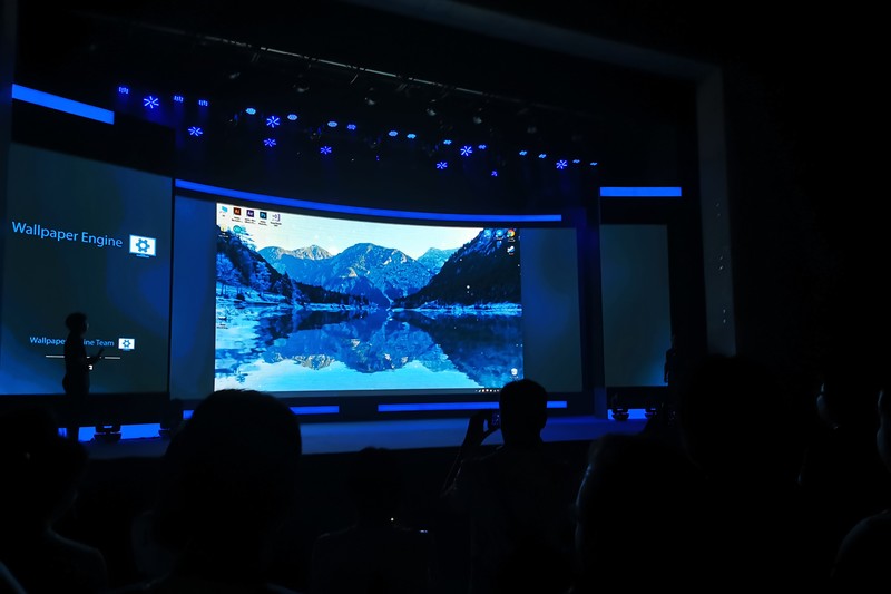 Wallpaper Engine displayed on a large screen at the Steam China Release Event