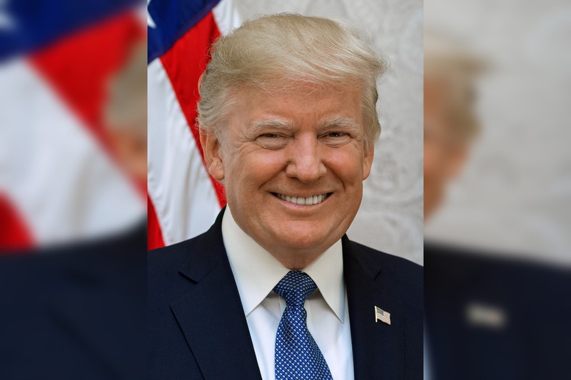 Official White House portrait of President Donald Trump with American flag in the background
