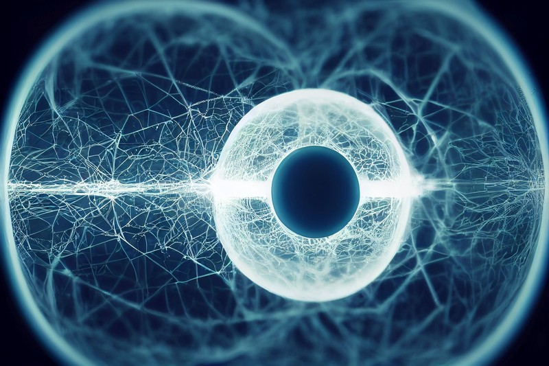 Abstract digital rendering of a futuristic eye surrounded by a glowing neural network