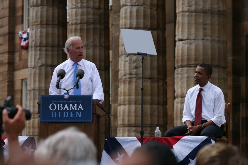 Joe Biden speaks at a podium during a campaign event in Springfield, Illinois